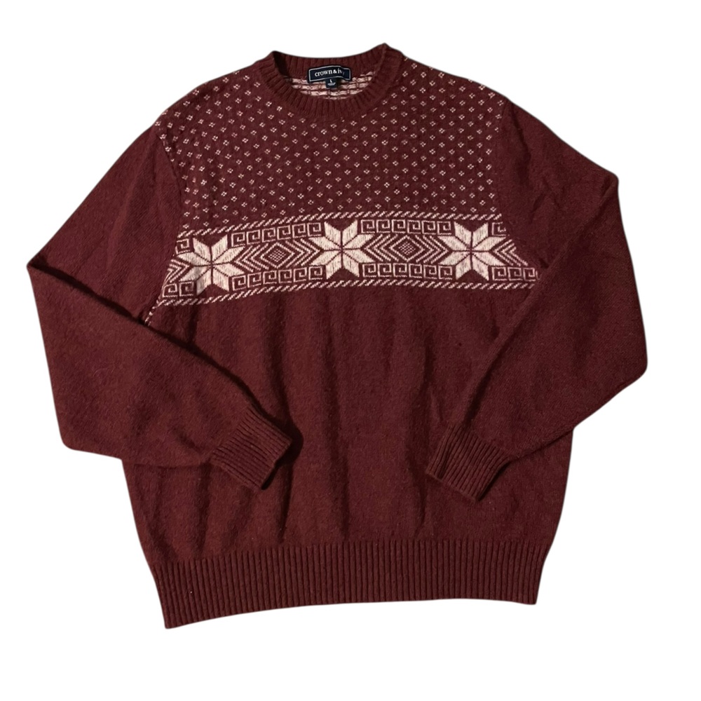 Crown & Ivy Men’s Red Snowflake Sweater Holiday‎ Pullover | Size Large